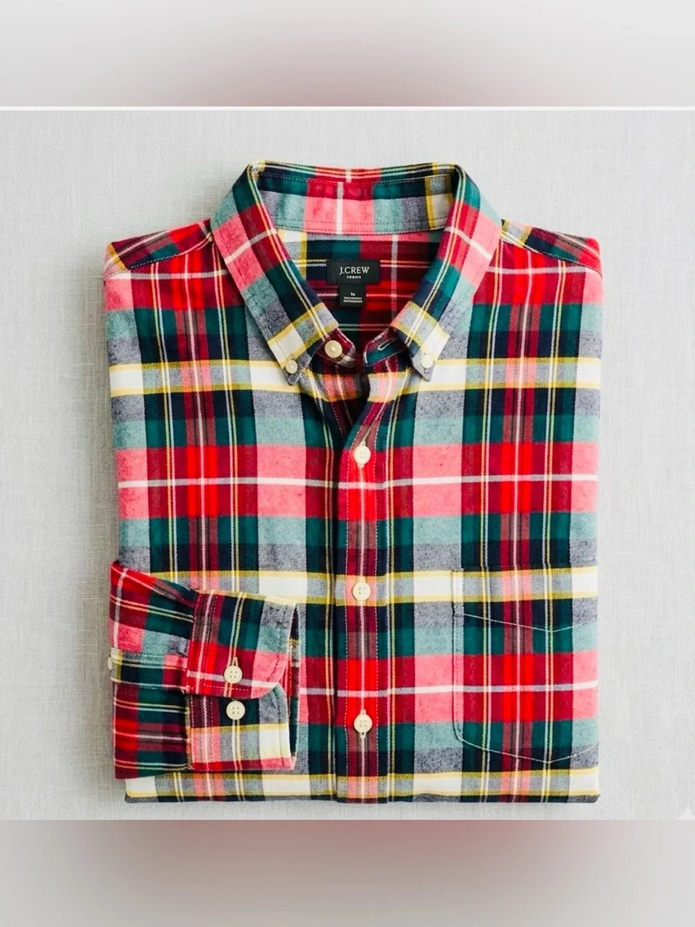 J.Crew Mens Oxford Shirt Size LT Large Tall Plaid Red Green Button Down Holiday